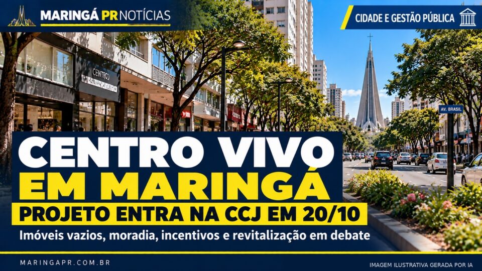 Capa da reportagem Centro Vivo em Maringá, sobre proposta de revitalização, ocupação de imóveis vazios e incentivo a moradias no Centro.