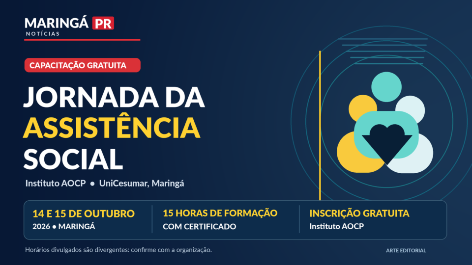 Arte de capa da reportagem sobre a Jornada de Assistência Social em Maringá.