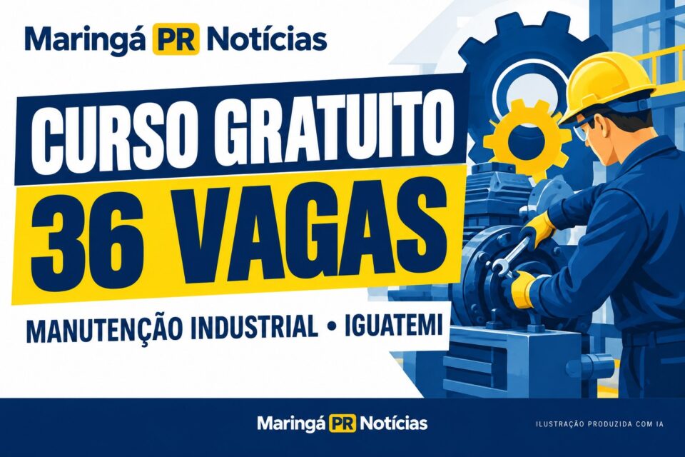 Capa ilustrativa sobre curso gratuito de manutenção industrial em Iguatemi com 36 vagas, Maringá PR Notícias